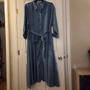 terra and sky denim dress Terra & Sky Women's Plus Mini Denim Shirt Dress, Sizes 0x-5x, Blue